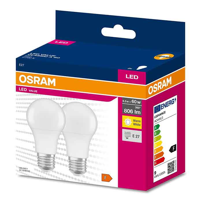 Slika Led sijalica OSRAM 8.5W=60W/827 E27 806lm  2 kom